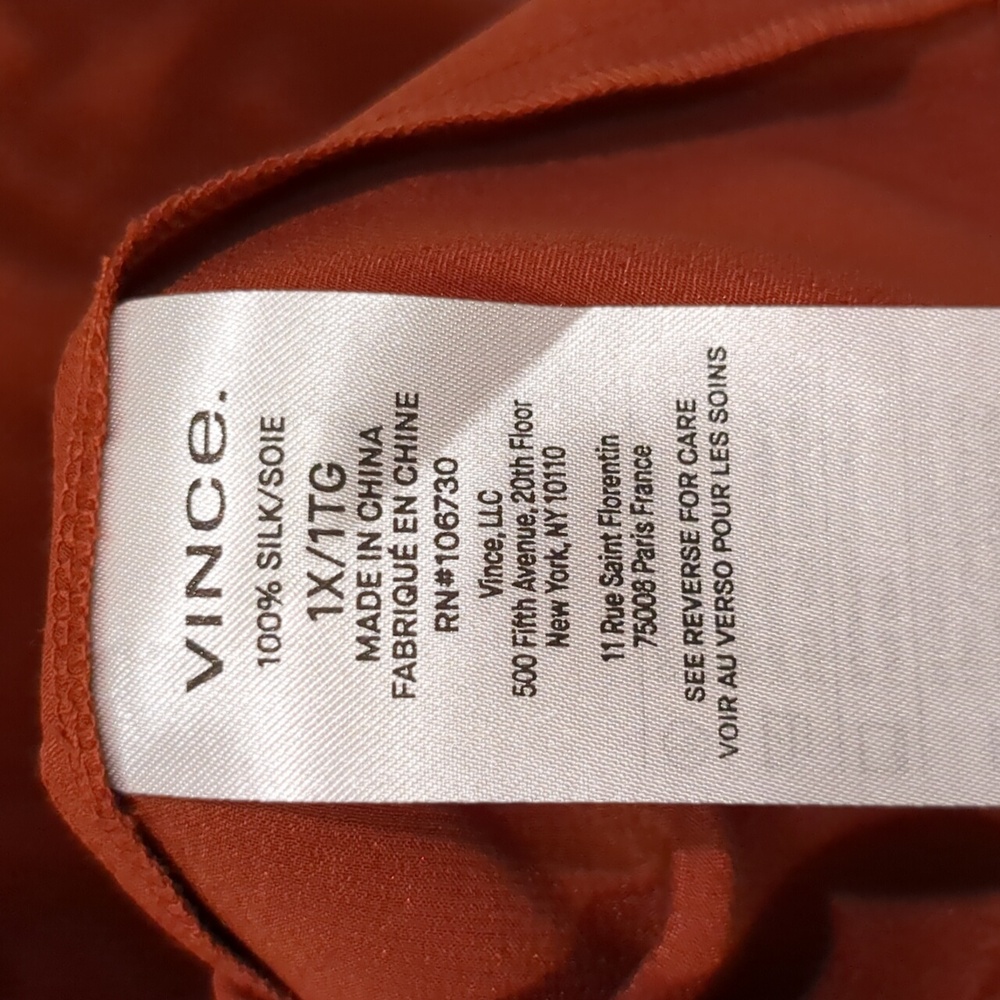 NWT Copper Silk Drape Top by Vince 1X - Picture 6 of 6
